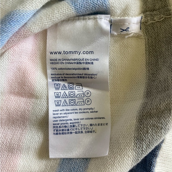 Tommy Hilfiger White Pink Blue Striped V-neck Sweater - Picture 4 of 4